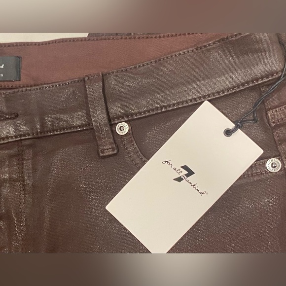 JEANS NEW 7 FOR ALL MANKIND High Waist Ankle Super Skinny Chocolate Sz 32 - Picture 2 of 7